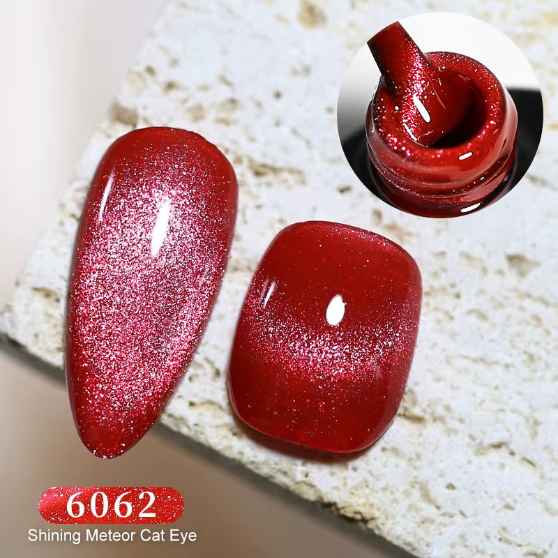 Red Green Glitter Cat Eye Nail Gel Magnetic Gel Nail Polish Semi Permanent Soak off UV LED Varnish for Manicure