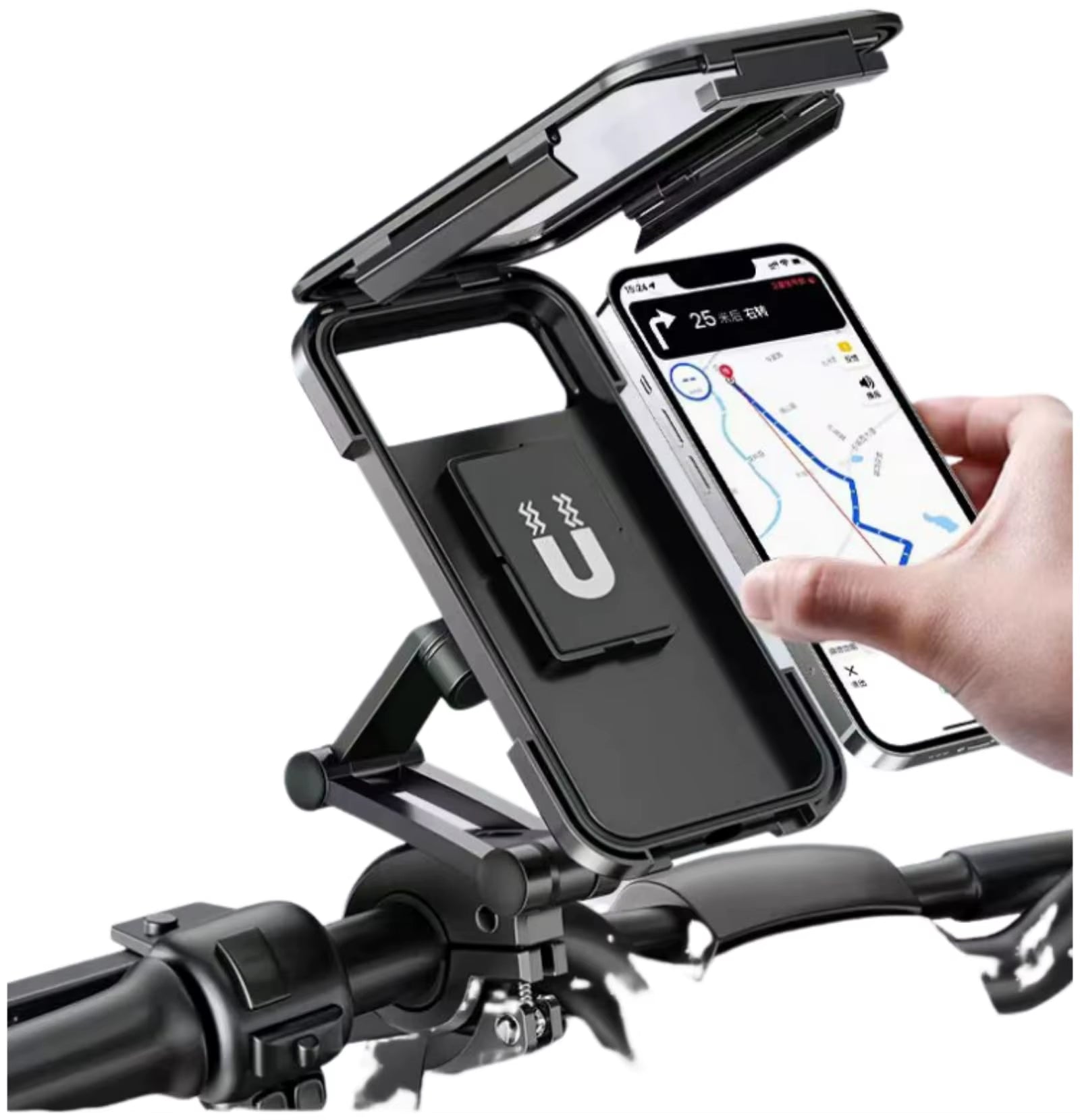 Adjustable Bike/Motorcycle Phone Mount - 360° Rotating Waterproof & Shockproof, Retractable Touchscreen Holder for Cycling